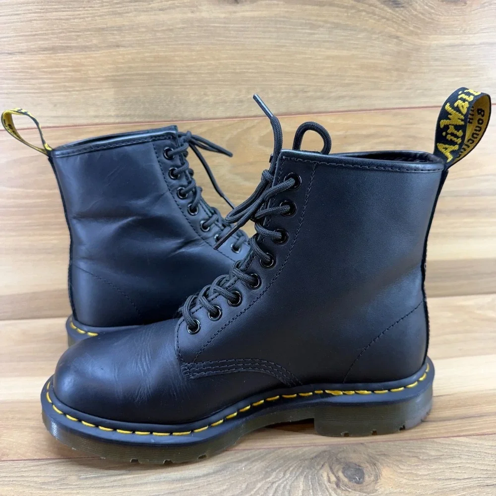 Dr Martens Combat Safety Boots Mens 8 Black Leather Slip Resistant 1460 SR